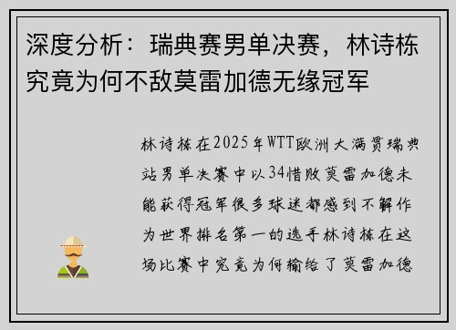 深度分析：瑞典赛男单决赛，林诗栋究竟为何不敌莫雷加德无缘冠军